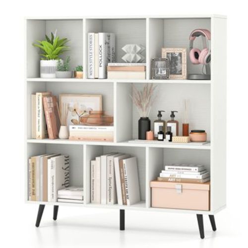 Costway 8 Cube Bookcase 3-Tier Modern Storage Organizer w/ 5 Metal Legs Bookshelves