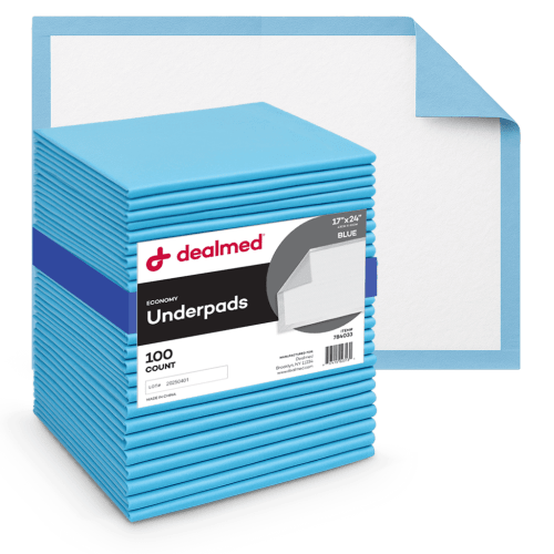 Dealmed Economy Absorbency Disposable Medical Underpads, 2-Ply Tissue Fill, 17" x 24”, Blue, 100 Count (1 Pack)