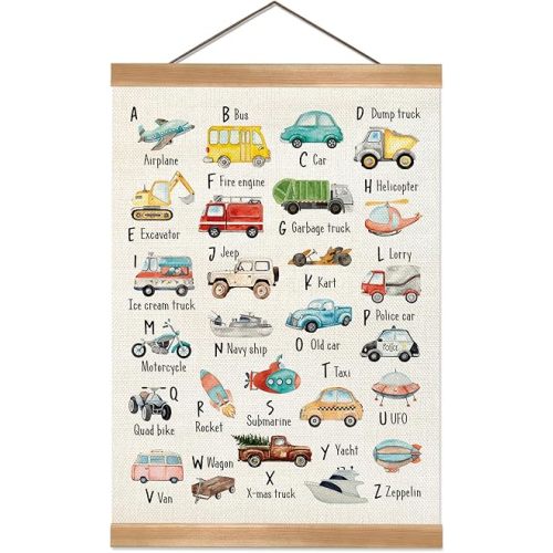 Car Alphabet Learning Poster Set of 1, Children's Room Wall Art, ABC Banner Poster, Letter Banner Wall Hanging Decor for Toddler Room Playroom Nursery Wall Classroom Decor 12x16inch(Car alphabet)