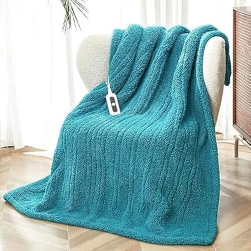 Heated Throw Blanket Double Sided Sherpa, Soft Heating Electric Blanket for Bed, Automatic Safety System, 6 Heating Levels & 4 Hours Auto-Off, 50"x60" Lake Green