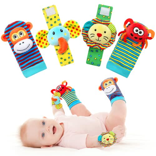 Baby Rattle Socks & Wrist Rattles, Colorful Newborn Sensory Toys 0-12 Months, for Boys Girls