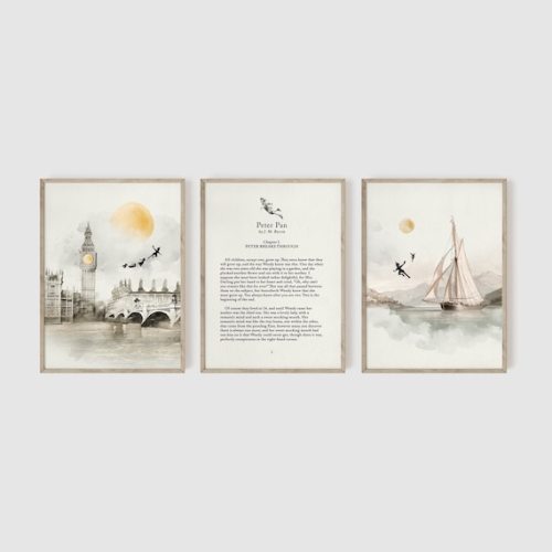Peter Pan Nursery, Set of 3, Classic Peter Pan and Wendy Art Prints, Peter Pan Art, Classic Nursery Art, Nursery Wall Art, Nursery Decor - Etsy