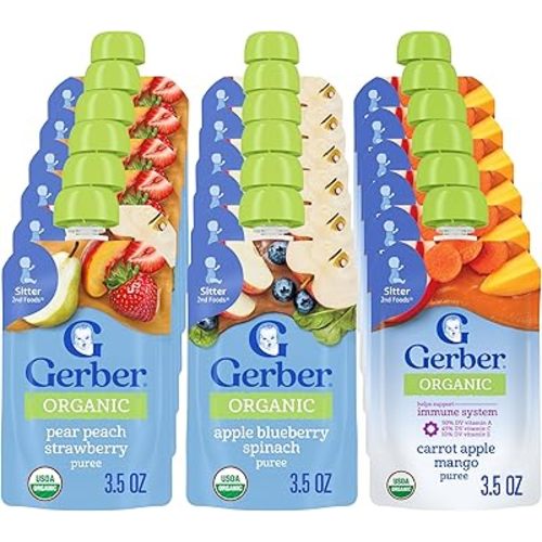 Gerber Organic Baby Food Pouches, 2nd Foods for Sitter, Fruit & Veggie Variety Pack, 3.5 Ounce (Set of 18)