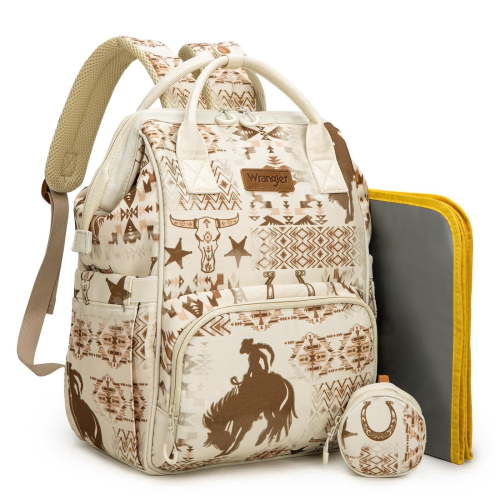 Wrangler Diaper Bag Backpack Western Backpack Purses with Changing Pad and Pacifier Case, Khaki