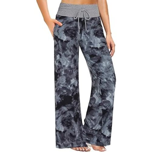 ZOOSIXX Soft Black Pajama Pants for Women, Wide Leg Comfy Casual Lounge Yoga Capri Pants 22'' / 30''