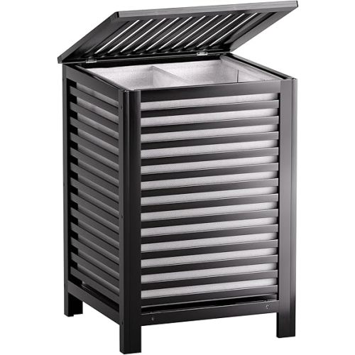 SMIBUY Double Laundry Hamper with Lid, 120L Bamboo Laundry Basket with Removable Liner Bag, 2-Section Clothes Divider Laundry Sorter for Laundry Room, Bathroom, Bedroom (Black)