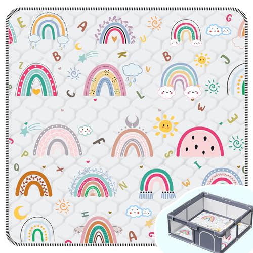 Baby Play Mat,Thick Soft 50" X 50" Playpen mat, Non-Slip and Machine Washable Baby Play Mats for Floor ,Crawling Mat for for Babies, Toddlers & Infants to Play and Learn (Rainbow)
