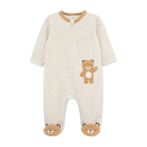Fuzzy Bear Velour Zip Footie, 3M