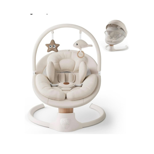 Baby Swings for Infants, FasonBaby Electric Baby Swing with 10 Preset Melodies, 5 Speeds, Remote Control and Bluetooth - Portable Infant Swing for Indoor and Outdoor(Beige)