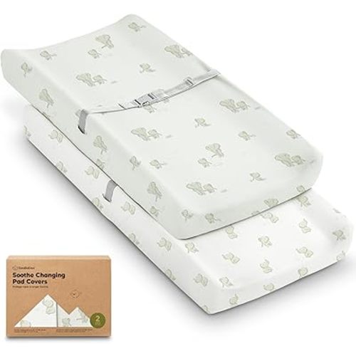 2-Pack Organic Changing Pad Covers for Girl, Boy, Neutral - 100% Cotton Changing Table Pad Cover, Soft Baby Nursery Diaper Changing Pad Sheets, Contour Changing Pads Liners, Change Pad Cover(Elly)