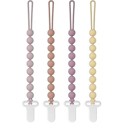 Pacifier Clips Silicone, 4-Pack Pacifier Holder Clip with Stylish Round Design, 100% Food Grade Silicone, Safe Essentials for Newborns Baby Boys and Girls