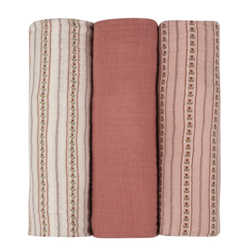Baby Girl Muslin Swaddle Blanket 3-Pack | Jersey Cotton | Linear Tulip | Ely's & Co – Ely's & Co.