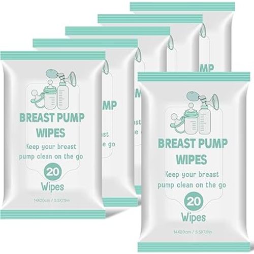 6 Pack 120 Count Breast Pump Wipes Quick Clean and Irritant Free Resealable Convenient Breast Pump Cleaning Wipes Hygienic Breastfeeding Supplies(Green)
