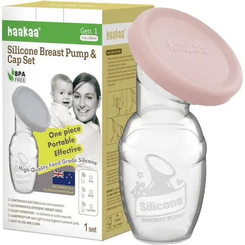 haakaa Manual Breast Pump Breastfeeding Pump with Food Grade Silicone Cap (Blush) 4oz/100ml