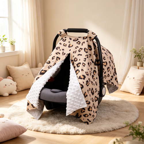 Leopard Print Infant Car Seat Cover – Multifunctional Nursing Cover/Sunshade