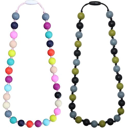 Choneer Silicone Chew Necklaces for Autistic Children, 2PCS Sensory Chew Aid, Multicolor