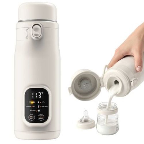 Garnen Portable Water Warmer 500ml, 5 Temp Setting, Portable Water Heater 316L Stainless Steel BPA-Free, Travel Portable Kettle Water Boiler, White