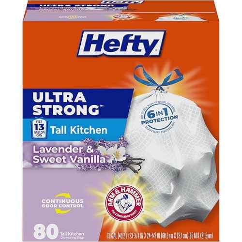Hefty Ultra Strong 13 Gal Kitchen Trash Bags, White, Lavender Vanilla, 80ct