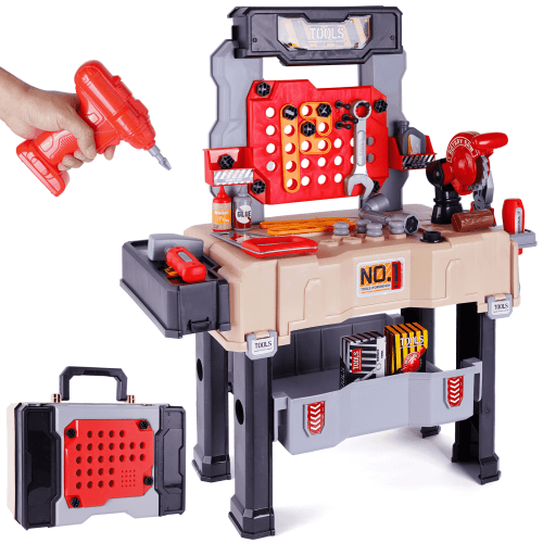 Cmdoag Kids Tool Set Bench, Toddler Workbench Toy with Realistic Electric Drill, STEM Playset for Ages 3+