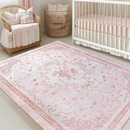 Pink Rug for Bedroom Girl Nursey 5x7 - Bow Dorm Rug for College,Cute Coquette...