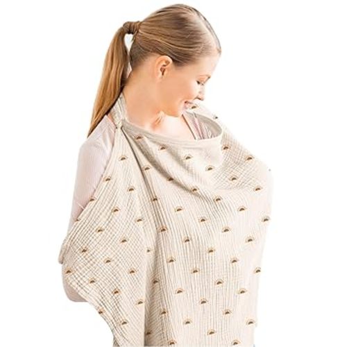 Konssy Muslin Nursing Cover Up for Breastfeeding with Rigid Hoop | 100% Cotton Nursing Apron, Lightweight & Breathable, Carseat Canopy, Breast Feeding Covers for Women
