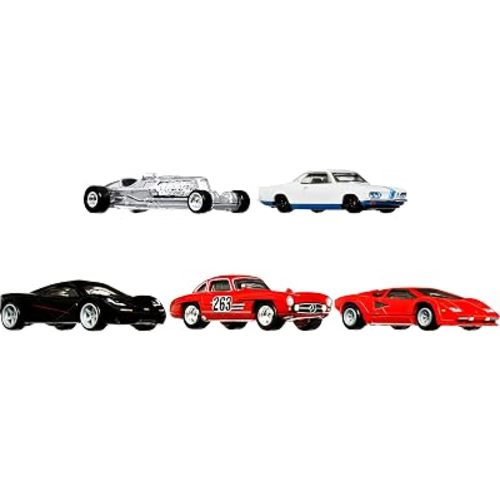 Hot Wheels Jay Leno's Garage Container Set, 5 1:64 Scale Premium Cars in Collectible Container, Metal/Metal & Realriders, Gift for Collectors