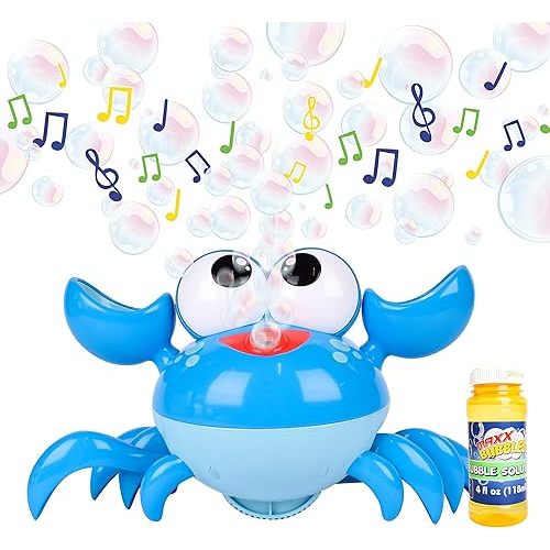Maxx Bubbles Dancing Crab Bubble Machine - Moving Bubble Blower for Kids | Lights Up and Plays Music | 4oz Bottle of Bubble Solution - Sunny Days Entertainment,Blue