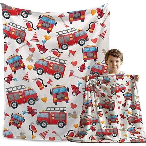 Firefighter Firetruck Blanket Gifts for Boys Girls, Firefighter Throw Blanket Gifts for Baby Fireman Fire Engine Decor Soft Lightweight Flannel Fleece Fire Trucks Blankets for Nursery 40x30In