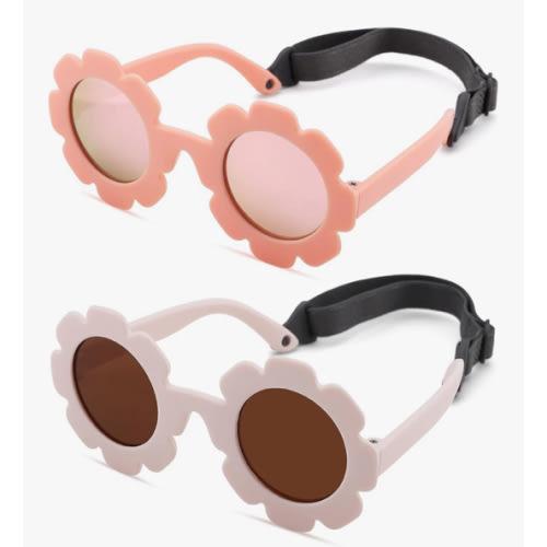 Polarized Baby Sunglasses with Strap – Flexible Flower Shaped Sunglasses for Toddler & Infant Age 0-24 Months