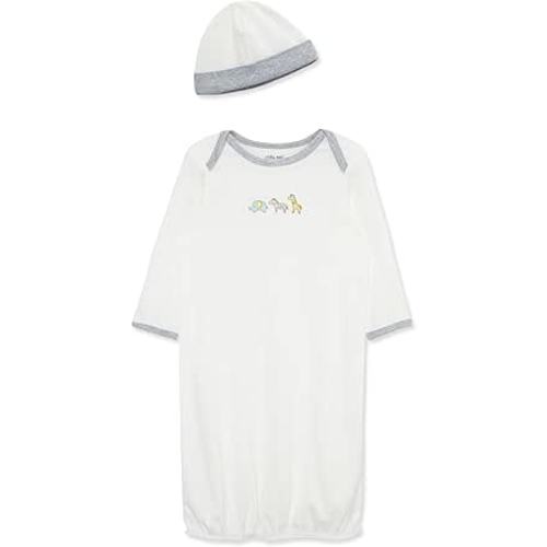 Little Me Clothes Baby Gender Neutral 2-Pc Nightgown and Cap Set 100% Cotton with Elastic Bottom, Baby Essentials,0-3 Months