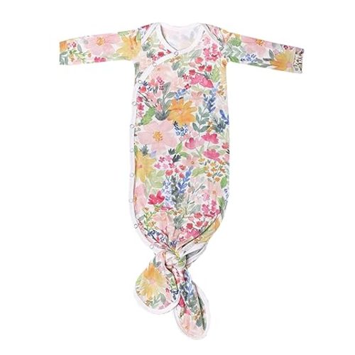 Copper Pearl Baby Gown - Knotted Newborn Sleepers for Baby Boy and Girl, Soft Stretchy Long Sleeve Infant Gowns with Bottom Tie and Hand Mittens, Perfect Hospital Coming Home Outfit (Lark)