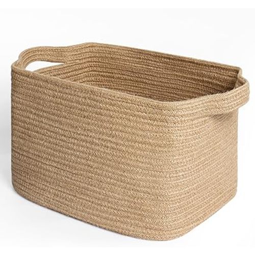 Wicker Basket for Storage, 15"x11"x9" Woven Basket with Handle, Rectangular Cute Storage Bin for Books, Shoes, Clothes, Towels, Decorative Gift Bin Empty, Stuffed Animal Organizer, Home Decor