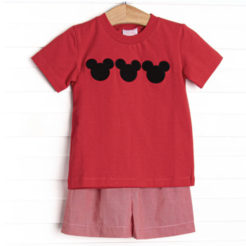 Classic Mouse Applique Short Set, Red – Stitchy Fish
