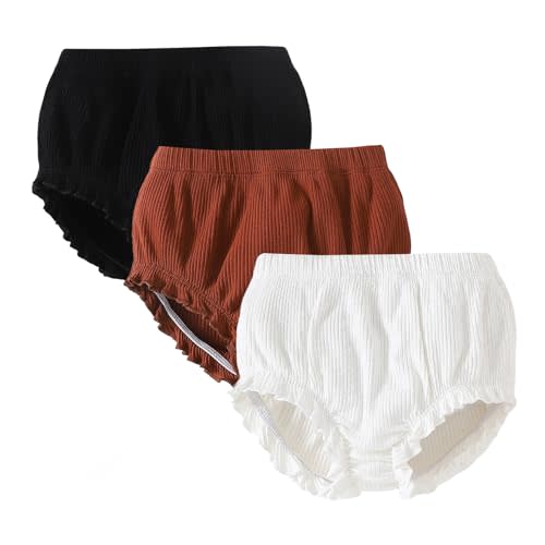 SOBOWO 3-Pack Bloomers for Baby Girls Diaper Covers Ribbed Ruffle Solid Triangle Baby Girl Shorts Summer Toddler Underwear