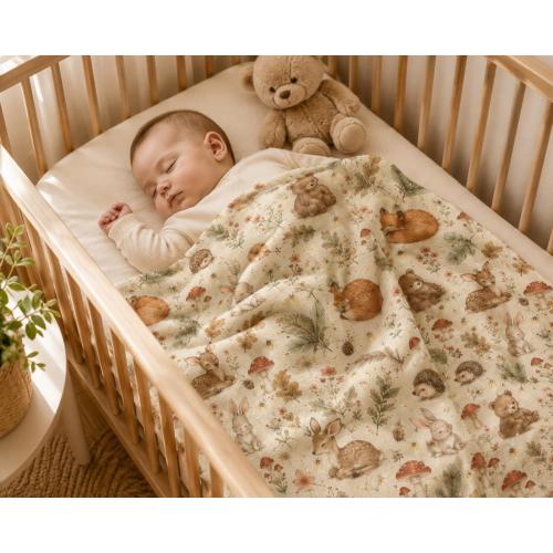 Woodland Baby Blanket, Forest Animal Nursery Throw 30x40, Fox Bear Deer Bunny, Gender Neutral Baby Shower Gift, Watercolor Pet Blanket