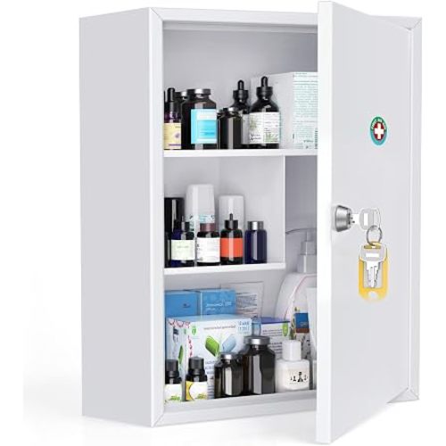Uniclife Locking Medicine Cabinet, Medication Lock Cabinet with Keys