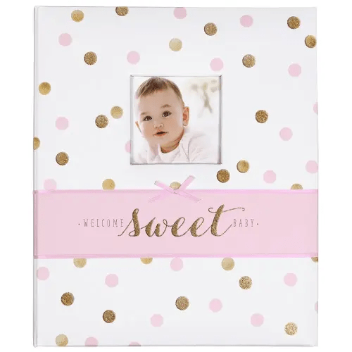 Carter's B2-14075 White, Pink and Gold Polka Dot Baby Memory Book for Girls, 60 Pages