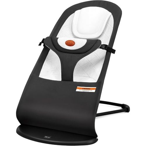 HKAI Baby Bouncer Seat for Babies 0-12 Months, Portable Infant Rocker Chair with Built-in Headrest Area, Soft Breathable Fabric, 3-Position Adjustable Backrest, Safety Harness