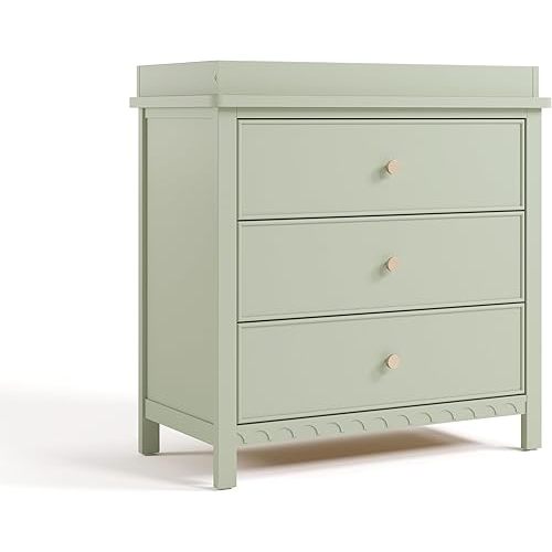 Graco Sasha 3-Drawer Chest with Changing Table Topper (Sage) – GREENGUARD Gold Certified, Nursery Bedroom Wood Chest with Spacious Storage, Interlocking Drawer System, Pre-Installed Tracks