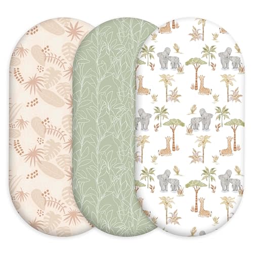 Baby Bassinet Sheets Girl Boy, 3 Pack Fitted Bassinet Sheet | Breathable Cozy Bassinet Mattress Sheet, Compatible with Halo Bassinest Swivel Sleeper, Graco, 32" x 16", Safari Animal