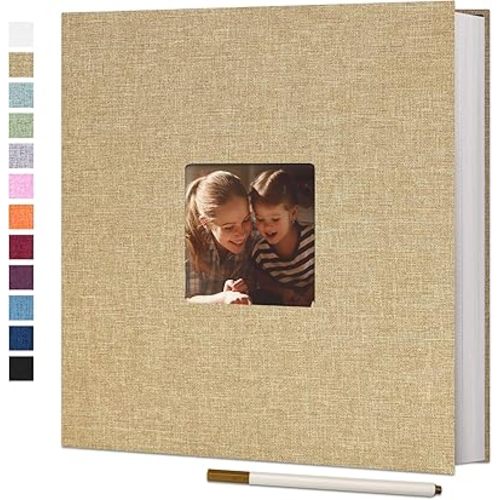 Vienrose Large Photo Album Self Adhesive for 4x6 8x10 Pictures Linen Scrapbook Album DIY 60 Blank Pages with A Metallic Pen Khaki