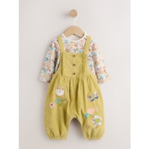 Buy Sage Green Rabbit Baby Cord Dungarees And Long Sleeve Bodysuits 2 Piece Set (0mths-2yrs) from Next USA