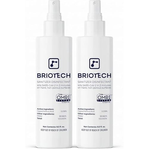BRIOTECH Sanitizer Disinfectant Hypochlorous Spray, Kill 99.99% of Viruses & Bacteria, Control Mold, Eliminate Odor, Gentle for Nursery & Play Rooms, Food Contact Surface Sanitizer, 8.5 fl oz (2 Pack)
