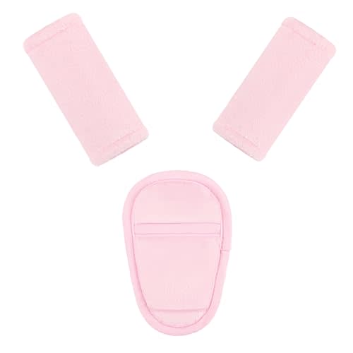 SWESEN Baby Car Seat Strap Covers, 3 Piece Soft Car Seat Strap Shoulder Pads for Baby Girls Boys, Double-Sided Use carseat Straps Covers for Stroller, Car Seats, Pushchair, Pink