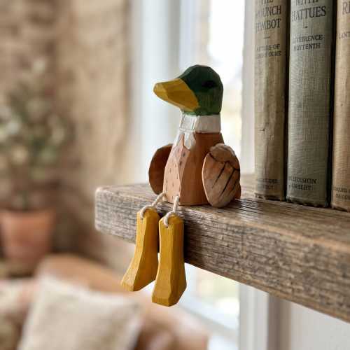 Hand Carved Wooden Duck Figurine-Mini Mallard Sculpture for Home and Desk Decor