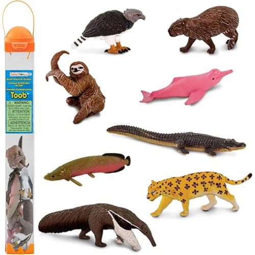 Safari Ltd. South American Animals TOOB - Toy Figurines of Jaguar, Sloth, Harpy Eagle, Giant Anteater, Capybara, Arapaima, Boto (Pink River Dolphin), & Caiman - Boys, Girls & Kids Toys Ages 3+
