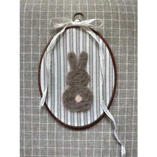 Felted Bunny Nursery Wall Art – Handmade Needle Felt Embroidery Hoop – Heirloom Baby Room Décor