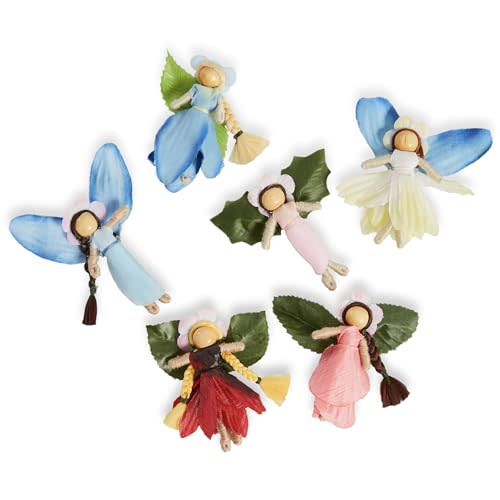 Magic Cabin Mini Posable Waldorf Pocket Fairy Dolls with Leaf Wings Inside an Organza Bag, Set of 6, 2 1/2" H