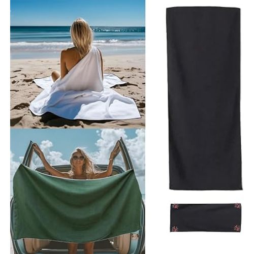 Magnetic Bath Towel, Outdoor Quick-Dry Sand-Resistant Beach Towel, 75"X35" Towel with Magnetic Closure, Super Absorbent Microfiber Towel for Travel,Swimming,Pool,Beach,Pool,Travel,Gym & Camping Black