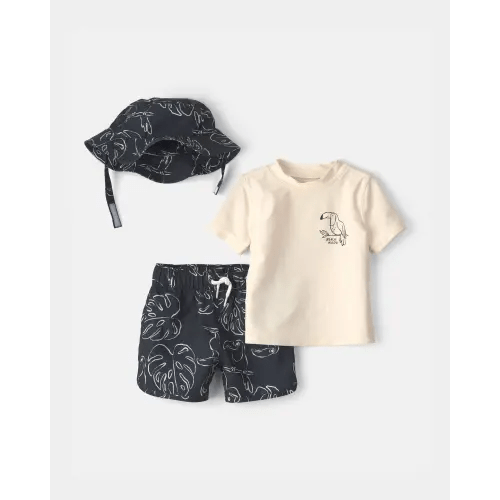 Baby Boy 3-Piece Toucan Rashguard Swimsuit Set - Black/Ivory | Carter's